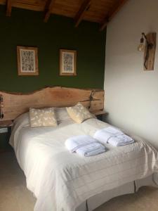 a bedroom with a large bed with towels on it at Valle del Molino in Trevelin