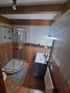 ein Bad mit einer Dusche und einem Waschbecken in der Unterkunft CASA PABLITO in San Bartolomé de Tirajana