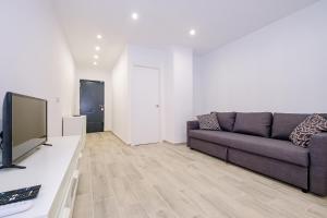 ein Wohnzimmer mit einem Sofa und einem Flachbild-TV in der Unterkunft Apartment 8 pers, equipped, 1 min Playa del Cura - 27B in Torrevieja