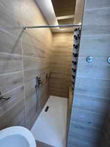 a bathroom with a shower with a toilet at Appartement Nice ouest au calme 10 minutes de la plage in Nice