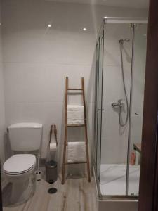 baño con aseo y ducha con escalera en Seacastle Residence Peniche, en Atouguia da Baleia 27 fotos más
