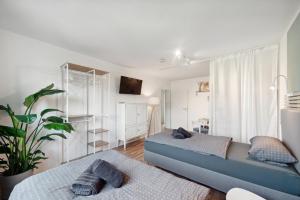 TV a/nebo společenská místnost v ubytování Amalfi Apartments A01 - gemütliche 2 Zi-Wohnung mit Boxspringbetten und smart TV
