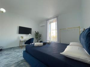a bedroom with a large bed and a tv at Luxury Blue House in Naples