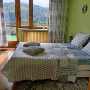 a bedroom with a bed and a large window at Na Markówce in Brenna +28 photos