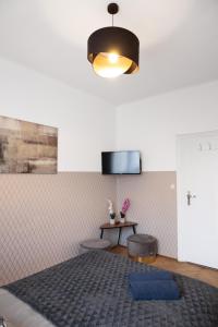 a bedroom with a bed and a tv on a wall at ClickTheFlat Wilcza 35 City Center Apart Rooms in Warsaw