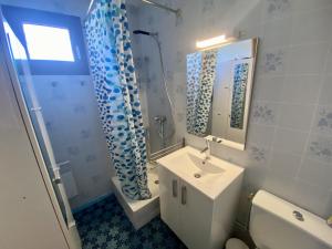 La salle de bains est pourvue d'un lavabo, de toilettes et d'un miroir. dans l'établissement Studio Les Angles, 2 pièces, 4 personnes - FR-1-758-3, aux Angles