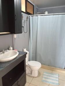 a bathroom with a sink and a toilet and a shower at SanTab's Home in Colonia
