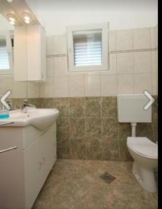 a bathroom with a white toilet and a sink at Apartments Pašman in Banj +58 photos