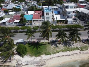una vista aérea de una playa con palmeras en Bahia San Andres Hospedaje, en San Andrés