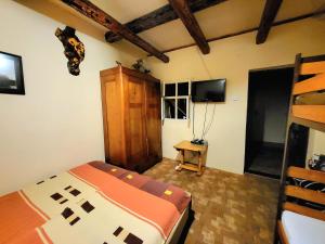 a bedroom with a bed and a flat screen tv at Ciconia Nigra rooms in Bački Monoštor +34 photos