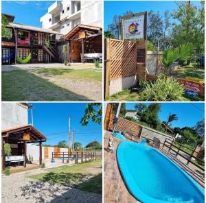 a collage of photos of a resort and a swimming pool at Pousada Campus Rosa in Praia do Rosa