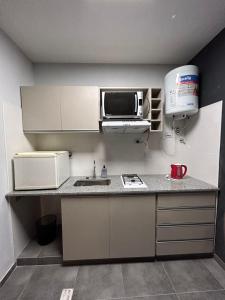 a small kitchen with a sink and a microwave at Monoambiente amoblado in Corrientes