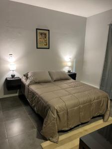 a bedroom with a bed and two lamps on tables at Monoambiente amoblado in Corrientes
