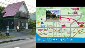 a bus with a map and a building with a house at Kohan no yado Kojima - Vacation STAY 34143v in Lake Toya