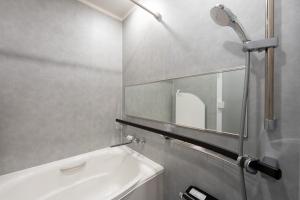 un baño con lavabo y espejo en S-villa Karuizawa wood creek, en Tsumagoi