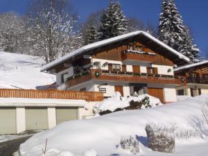 een huis in de sneeuw met sneeuw bij Appartement Les Gets, 2 pièces, 5 personnes - FR-1-671-15 in Les Gets