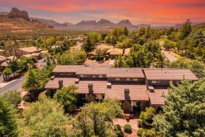 an aerial view of a home in a subdivision at Uptown Sedona Gem: 3-Bed Townhome with Majestic Views and Central Location in Sedona