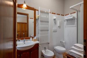 a bathroom with a sink and a toilet and a mirror at Hotel Antica Dimora in Mantova