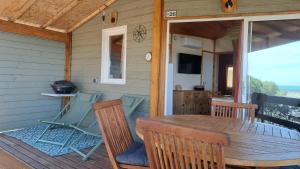 CHALET 35m2 climatisé 2 chambres vue mer的电视和/或娱乐中心