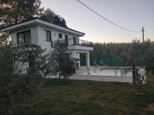 Villa Oliva في Köyceğiz: بيت ابيض وامامه مسبح
