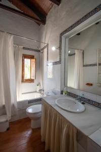 y baño con lavabo, aseo y espejo. en Casa rural el Carmen en Prado del Rey