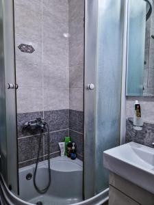 a bathroom with a shower and a sink at Boulevard Apartments in Kumanovo