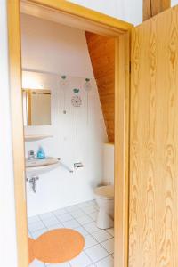 La salle de bains est pourvue de toilettes et d'un lavabo. dans l'établissement StockerHenke, à Soltau