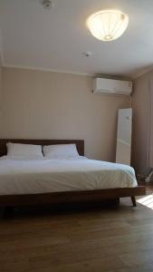 sypialnia z łóżkiem z lampką na suficie w obiekcie Zibro w mieście Gunsan