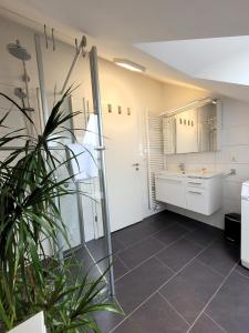a bathroom with a sink and a mirror at Winterberg Chalet 21096 in Winterberg