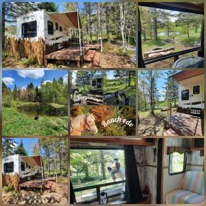 a collage of pictures of a camper in a forest at Ranch vdv in Thetford Mines
