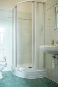 y baño con ducha, lavabo y aseo. en Residence Hattrick, en Praga
