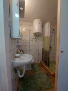 a small bathroom with a sink and a shower at Vikendica Nada in Ljubovija +36 photos