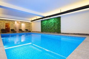 a large swimming pool with a green wall at Nacho by Stellar Hotels, Yerevan in Yerevan