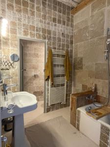 a bathroom with a sink and a shower and a tub at Maison Tara verte au Mas Montredon in Arles