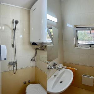 a bathroom with a toilet and a sink at Къща за гости Вила Теkето I Family Guest House Villa Teketo in Nikolovo