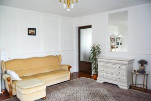 sala de estar con sofá y mesa en Casa Humulesti, fii vecinul lui Ion Creanga en Tîrgu Neamţ