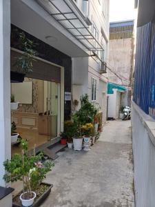 BBNC Homestay في Hoàng Mai: زقاق مع نباتات الفخار على جانب المبنى