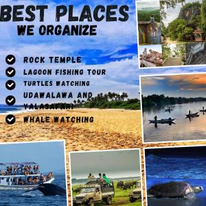 a collage of pictures of different places we organise at Neem Jay Beach Resort in Tangalle