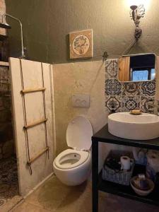 a bathroom with a toilet and a sink at Tepeboz Stone House Tuscany in Karaburun in Karaburun
