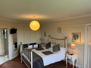 a bedroom with a bed and a lamp at Alexandria House in Donaghadee