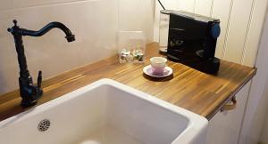 a kitchen counter with a sink and a coffee maker at Jariabka Chalet Zrub Nízke Tatry in Jarabá
