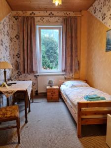 1 dormitorio con cama y ventana en Hotel Zum Pass, en Sieber