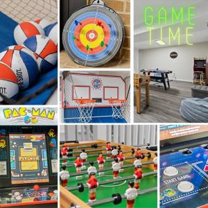 uma colagem de fotos de jogos e brinquedos em In Resort Game Room - The Play House 5BR em McGaheysville