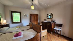 a bedroom with a bed and a vanity and a mirror at Casolare Nanis in Travesio