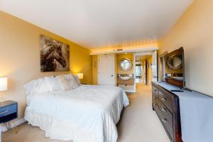 a bedroom with a bed and a flat screen tv at Hiawassee E302 in Asheville