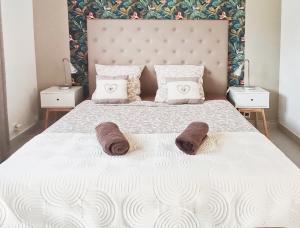 En eller flere senge i et værelse på Superbe 2 pièces meublées 35 m2, climatisé, piscine, parking, jardin, calme, 10 mn pont du Gard #4 + 21 billeder