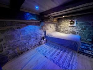 sypialnia z łóżkiem w kamiennej ścianie w obiekcie Cassiopée w mieście Figeac