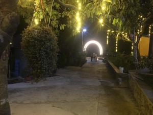 a tunnel at night with people walking down a street at Catba Papillon Garden Bungalows & Resort in Cat Ba
