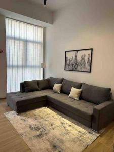 a living room with a brown couch in a room at Apartamento Murcia San José B in Murcia