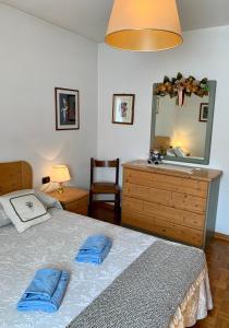 a bedroom with a bed with two blue pillows on it at Casa Serena in Siror